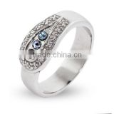 Classic Ladies silver wedding ring with 3 color stone and small CZ Pave setting