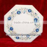 Lapiz Lazuli White Marble Inlay Table Top Pietre Dure Art Work
