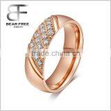 Korea Style Diamond Solitaire Women's Spikes Stainless Steel Engagement Rings Terminal Rose Gold Plated CZ Stripes for Ladies thumbnail-1