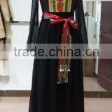 2015 lady V-neck black long-sleeve embroidered waist dress chiffon maxi dress