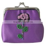 lady metal frame coin purse with beaded flower