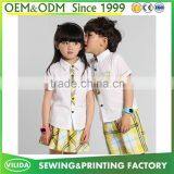 Hot Selling Kindergarten Uniform New Fashion Primary School Uniform White Shirt and Yellow Checked Shorts or Skirt thumbnail-4