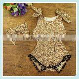 Hot Sale Leopard Pom Pom Rompers Baby Girl Clothing Wholesale Children's Boutique Clothing Boutique Leopard Prints Bubble Romper