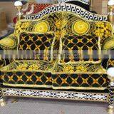 Italy Gorgeous 18/24K Gold Plated Living Room Furniture/ European Classic Royal Brass Carving Fabric Upholstery Gilded Sofa Set thumbnail-3
