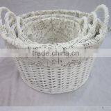 Hand Weaving Willow Wicker Oval Storage Basket Set With Handle With Liner thumbnail-1