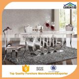 modern luxury polishing stainless steel dining table and chairs set with marble top furniture