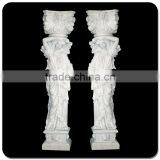 Roman Art Pillar Ionic Cap Marble Stone Column With Girl Statue
