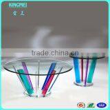 Wholesale Round Acrylic Tables,lucite Coffee Table, Acrylic Furniture With Colorful Base thumbnail-1