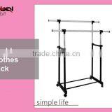 Telescoping Double Rolling Garment Rack, Movable Metal Clothes Hanger Rack thumbnail-1