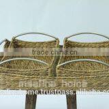 Set of 3 Water Hyacinth Trays With Metal Handles thumbnail-1