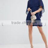 OEM Service Supply Type And Evening / Formal Dresses Type Elegant Evening Dress/ Navy Chiffon Dip Back Cape Mini Dress thumbnail-4