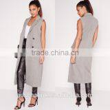 Women Fashion Double Breasted Sleeveless Wool Maxi Coat thumbnail-6