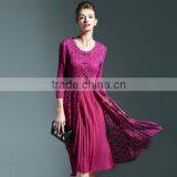 Chinoiserie Ladies Pleat Fake Two Pieces Lace Spliced Dress thumbnail-1