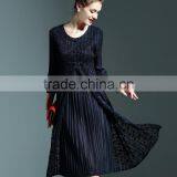 Chinoiserie Ladies Pleat Fake Two Pieces Lace Spliced Dress thumbnail-3