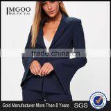 MGOO 2017 New Style Flare Long Sleeves Tops One Button Women Fashion Suits Navy PLain Crepe One Buttons Jackets thumbnail-1