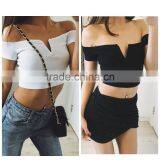 Runwaylover 5439 Europea Sexy Ladies Deep V-neck Crop Top thumbnail-2