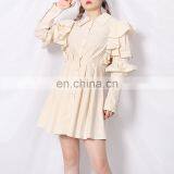 TWOTWINSTYLE Casual Patchwork Ruffle Women Shirt Dress Lapel Puff Sleeve High Waist Solid Elegant thumbnail-4