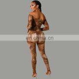 Hot Sale Women Adult Horn Sleeve Animal USD Dollar Print Tight Brazilian Sexy Club Wear Bodysuit Jumpsuit thumbnail-6