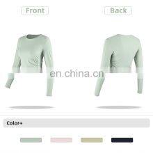 Women Fitness Long Sleeve Shirts Sport Wear Fitness Yoga Wear Long Sleeve Crop Top With Waist Fold thumbnail-5