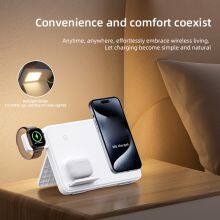 Desktop Portable 15w Foldable 3 in 1 Universal Wireless Charger Charging Station Dock Stand With Warm Light thumbnail-4