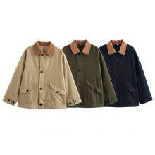 New Style Women's Retro Loose Casual Long-sleeved Color-matched Patchwork Button-down Blazer With Collar thumbnail-2