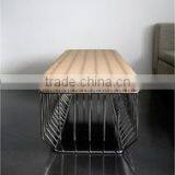 Retro Unique Style Industrial Iron Wire Design Bench With Fabric Cushion Seat