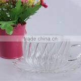 Wholesale High Borosilicate Glass Drinking Cup With Saucer and Handle in Stripe Glass for Tea or Coffee thumbnail-5
