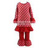 Wholesale Christmas costumes for kids clothes long sleeve ruffle quatrefoil dress & pants set fall toddler sets
