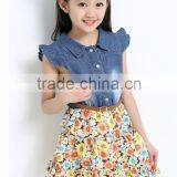 3 Colors Floral Print Kids Jeans Dress thumbnail-3