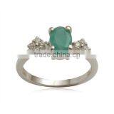 Silver Wedding Ring Set, Emerald Ring thumbnail-1