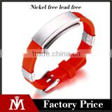 Hot Sale Unisex Adjustable Cuff Bangle Belt Jewelry Stainless Steel Red Silicone ID Bracelet