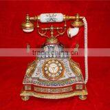 Antique Curio Ceramic Telephone Table Clock, Gold Plated Brass Footed Desk Clock, Collectable Home Decorative Table Clock thumbnail-4