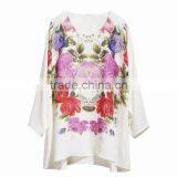 Fashion Clothing Manufacturer Three Quarter Sleeve Round Neck Chinese Style Print Pattern Loose Fitting Printed White T-shirts thumbnail-2