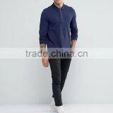 Custom Long Sleeve Button Placket Men's 100% Cotton Breathable Pique 200g Casual Navy Polo Shirt thumbnail-4