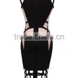 Black Geometric Color Block New Fashion 2015 HL Sleeveless O-Neck Bandage Dress Bodycon Girl Evening Party Dress thumbnail-3