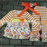 Childrens Boutique Clothing Fall Baby Smocked Clothing Wholesale Girls Ruffle Halloween Outfit Stripe Ruffle Pant Sets