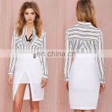 Fashion formal blouse for lady long sleeve stripe woman shirt 2015 latest design formal skirt and blouse