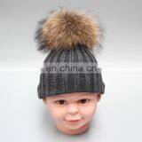 Child Baby Women Winter Knit Beanie Raccoon Fur Pom Bobble Hat Crochet Ski Cap thumbnail-2