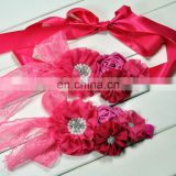 Fuchsia Flower Sash & Headband Sets Hot Pink Floral Crown With Bows Baby Sash Ribbon