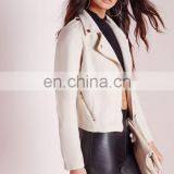 Fashion Women Faux Suede Neoprene Biker Jacket Nude thumbnail-3