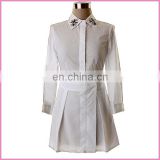 long sleeves bling beaded on collars white cotton elegant dress