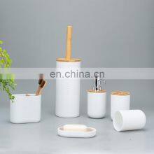 6 Bathroom Set Soap Dispenser Tumbler Toothbrush Holder Soap Dish Toilet Brush Plastic Bamboo Bathroom Accessories thumbnail-2