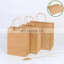 Wholesale Eco Friendly Bread Coffee Gift Packing Bags Stand Up Pouch Shopping Custom Logo Brown Kraft Paper Bag With Handles thumbnail-3