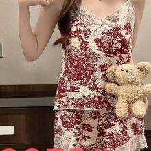 Womens Sleepwear Plaid Lace Pajamas Pjs Set 2 Piece Women Suspender Skirt Pajamas Sexy Backless Short