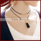 Best Selling Fashion Trendy black double layer leather tassel necklace/                        
                                                Quality Choice