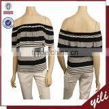 2016 S/S off Shoulder Summer Knit Stripe Women Blouse Designs thumbnail-1