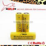 In Stock IMR18650 2800mAh 3.7V 70A wls kv5 yellow 18650 High Drain rechargeable Li-mn E-cigarette 18650 Battery