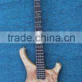 4 string burl maple electric bass guitar with battery case to be active pickup