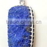 Lapis Lazuli Druzy Long Cushion 925 Sterling Silver Pendant, 925 Sterling Silver Semi Gemstone Pendant, Druzy Gemstone Pendant