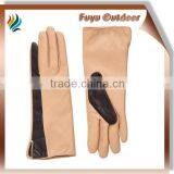 Classic CHINA Long Yellow Winter Lambskin Plain Style Lined Womans Leather Gloves